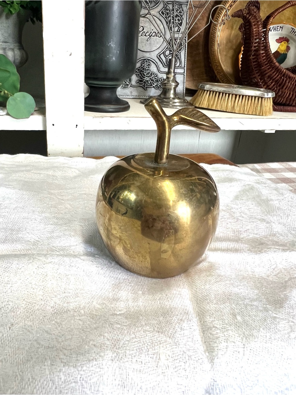 Vintage brass apple bell decor teacher grandma core